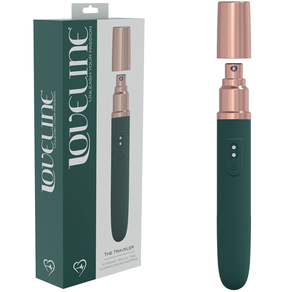 LOVELINE The Traveler 17.6 cm USB Rechargeable Vibrator with Lube Applicator - Green