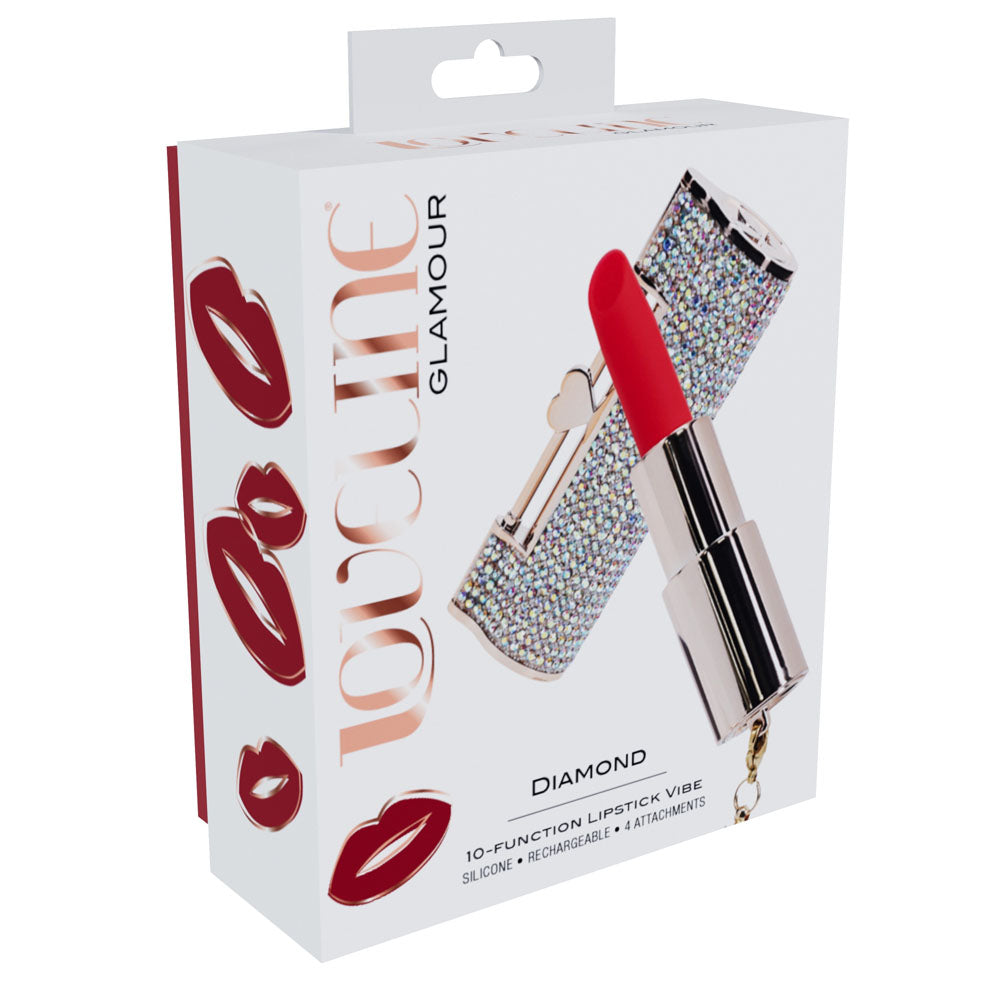 LOVELINE Diamond - Red 8.3 cm USB Rechargeable Lipstick Vibrator