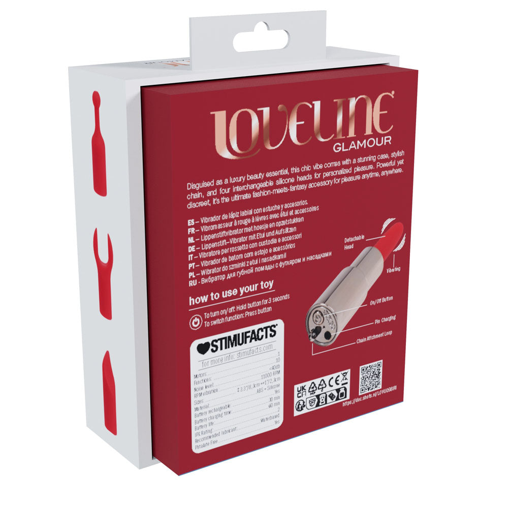 LOVELINE Diamond - Red 8.3 cm USB Rechargeable Lipstick Vibrator