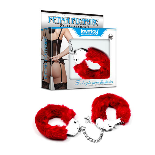 Fetish Pleasure Fluffy Hand Cuffs - Red Fluffy Restraints - Image 1