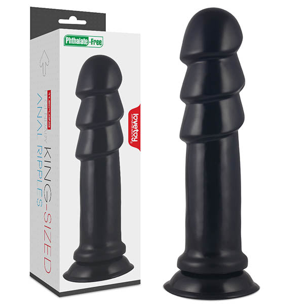King Sized Anal Ripples. The black plug shown with its retail packaging on white.