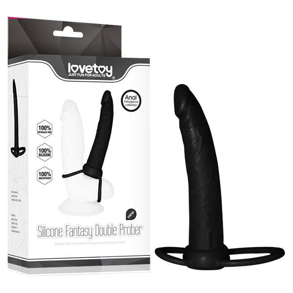 Anal Indulgence Collection Silicone Fantasy Double Prober - Black 15.2 cm (6'') Anal Dong & Cock Ring - Image 1