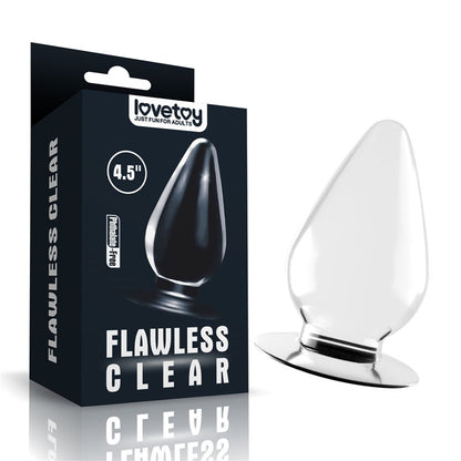 Flawless Clear Anal Plug 4.5''. The butt plug shown with its retail packaging on white.