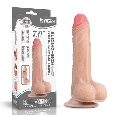 Sliding Skin Dual Layer Dong - Flesh 17.8 cm (7'') Dong with Flexible Skin - Image 1