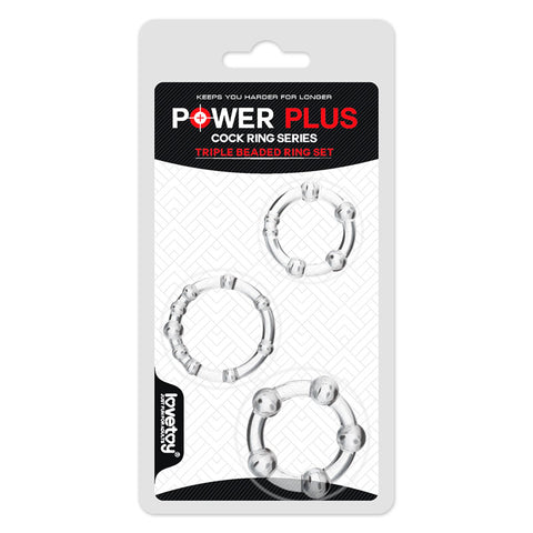 Power Plus Triple Beaded Ring Set - Clear Cock Rings - Set of 3 - Image 1