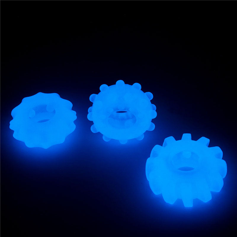 Lumino Play Penis Rings 3 Pack - Glow in the Dark Blue Cock Rings