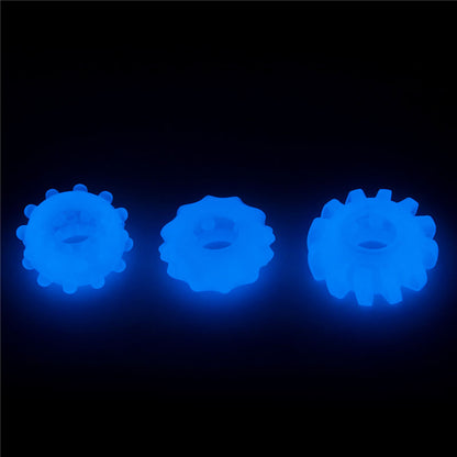 Lumino Play Penis Rings 3 Pack - Glow in the Dark Blue Cock Rings