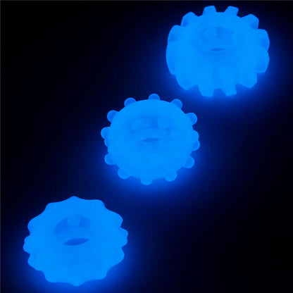 Lumino Play Penis Rings 3 Pack - Glow in the Dark Blue Cock Rings