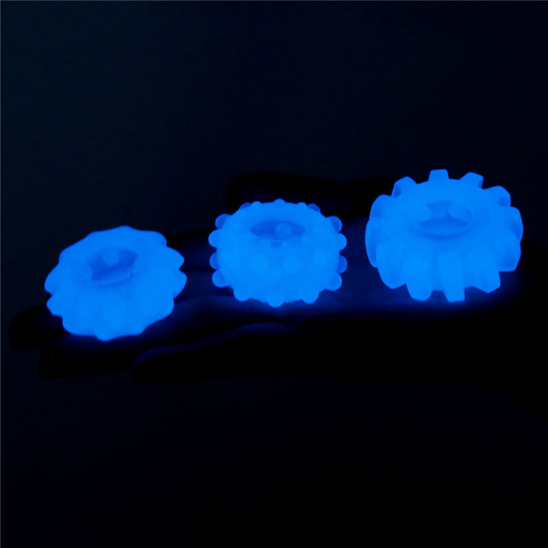 Lumino Play Penis Rings 3 Pack - Glow in the Dark Blue Cock Rings