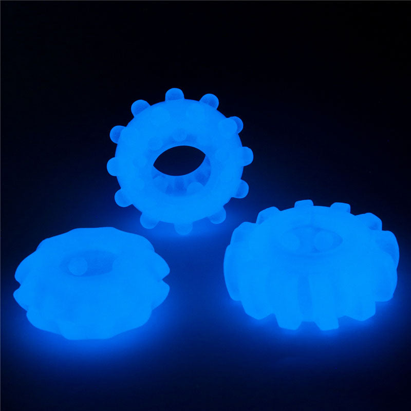 Lumino Play Penis Rings 3 Pack - Glow in the Dark Blue Cock Rings