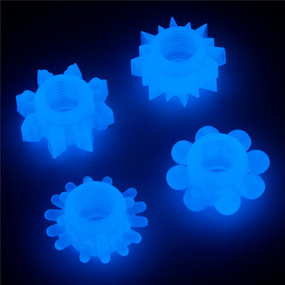 Lumino Play Penis Rings 4 Pack - Glow in the Dark Blue Cock Rings
