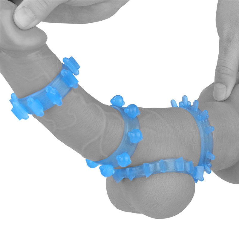 Lumino Play Penis Rings 4 Pack - Glow in the Dark Blue Cock Rings