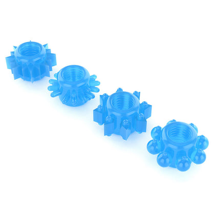 Lumino Play Penis Rings 4 Pack - Glow in the Dark Blue Cock Rings
