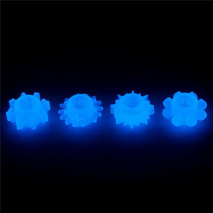 Lumino Play Penis Rings 4 Pack - Glow in the Dark Blue Cock Rings