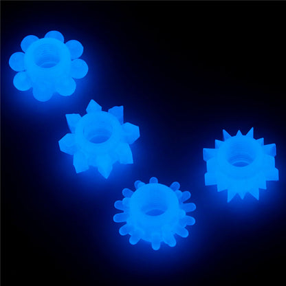 Lumino Play Penis Rings 4 Pack - Glow in the Dark Blue Cock Rings