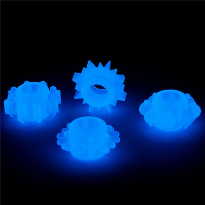Lumino Play Penis Rings 4 Pack - Glow in the Dark Blue Cock Rings