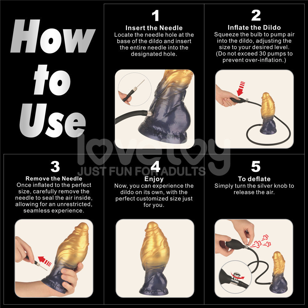 Aerosx 7.5 Inch Dual Density Inflatable Dildo - Gold/Blue Inflatable