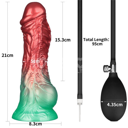 Aerosx 8 Inch Dual Density Inflatable Dildo - Red/Green Inflatable