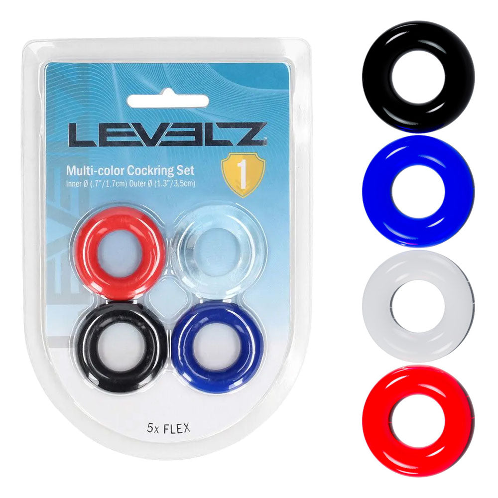 LEVELZ Multicolour Cock Ring Set - 4 Pack - Coloured Cock Rings - 4