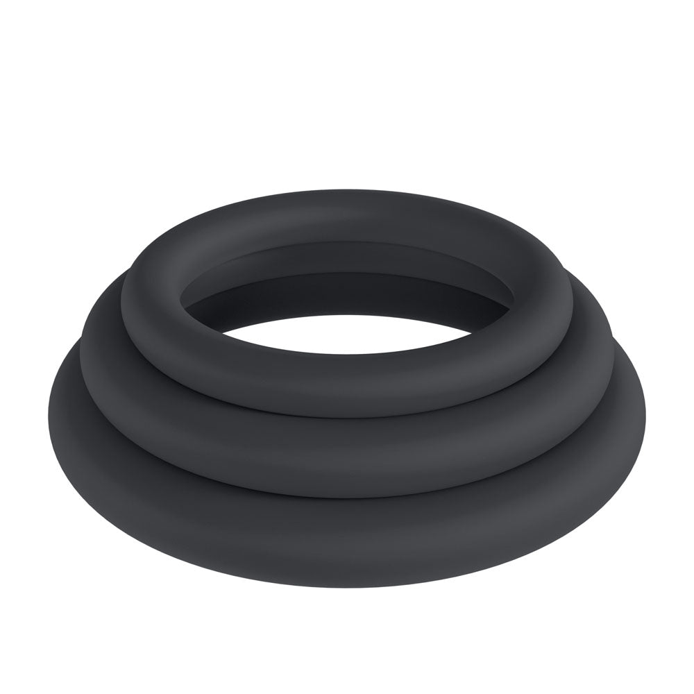 LEVELZ Classic Silicone Cock Ring Set - XS/S/M - Black Cock Rings