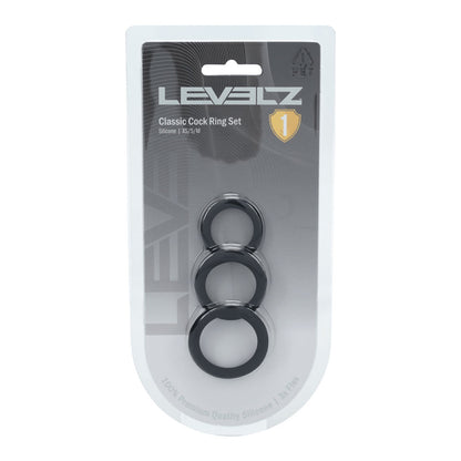 LEVELZ Classic Silicone Cock Ring Set - XS/S/M - Black Cock Rings