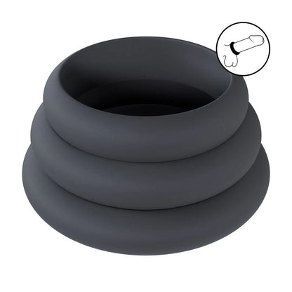 LEVELZ Wide O Silicone Cock Ring Set of 3 - L/XL/2X Cock Rings