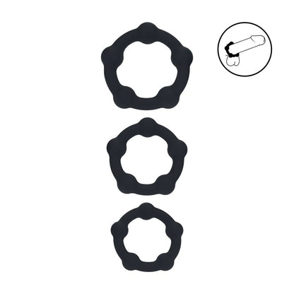 LEVELZ Beaded Silicone Cock Ring Set of 3 - Black Cock Rings