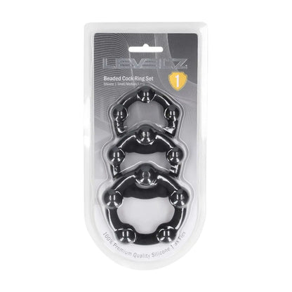 LEVELZ Beaded Silicone Cock Ring Set of 3 - Black Cock Rings