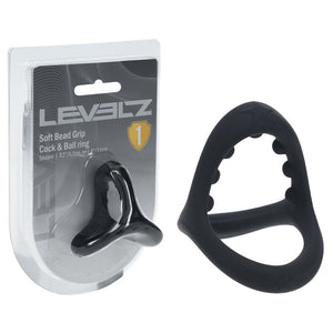 LEVELZ Soft Bead Grip Silicone Cock Ring - Black - Black Cock & Balls Rings