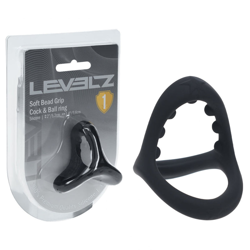LEVELZ Soft Bead Grip Silicone Cock Ring - Black - Black Cock & Balls Rings