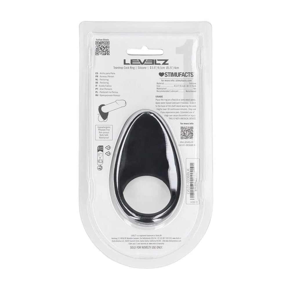LEVELZ Teardrop Silicone Cock Ring - Black Cock Ring