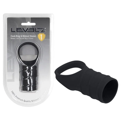 LEVELZ Silicone Cock Ring & Ribbed Sleeve - Black Cock Ring