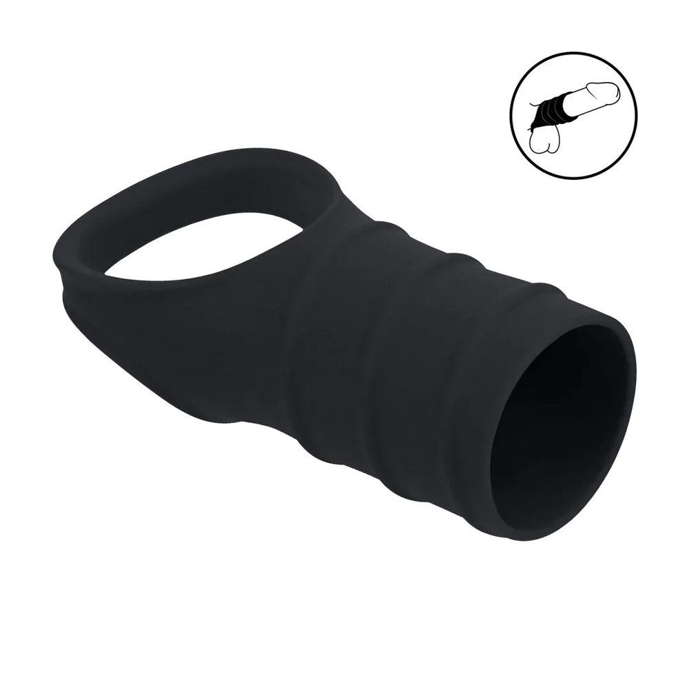 LEVELZ Silicone Cock Ring & Ribbed Sleeve - Black Cock Ring
