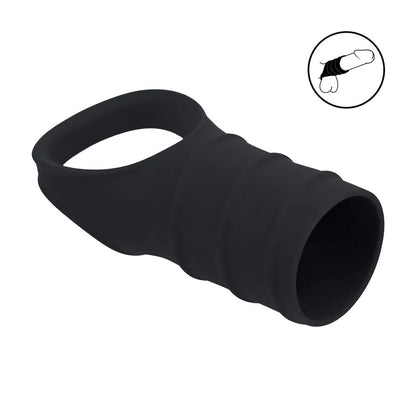 LEVELZ Silicone Cock Ring & Ribbed Sleeve - Black Cock Ring