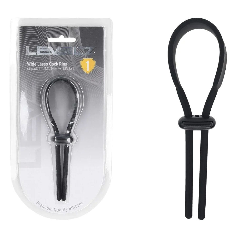 LEVELZ Wide Adjustable Silicone Lasso Cock Ring - Black Adjustable