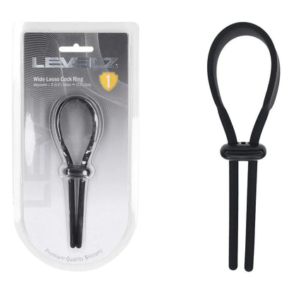 LEVELZ Wide Adjustable Silicone Lasso Cock Ring - Black Adjustable