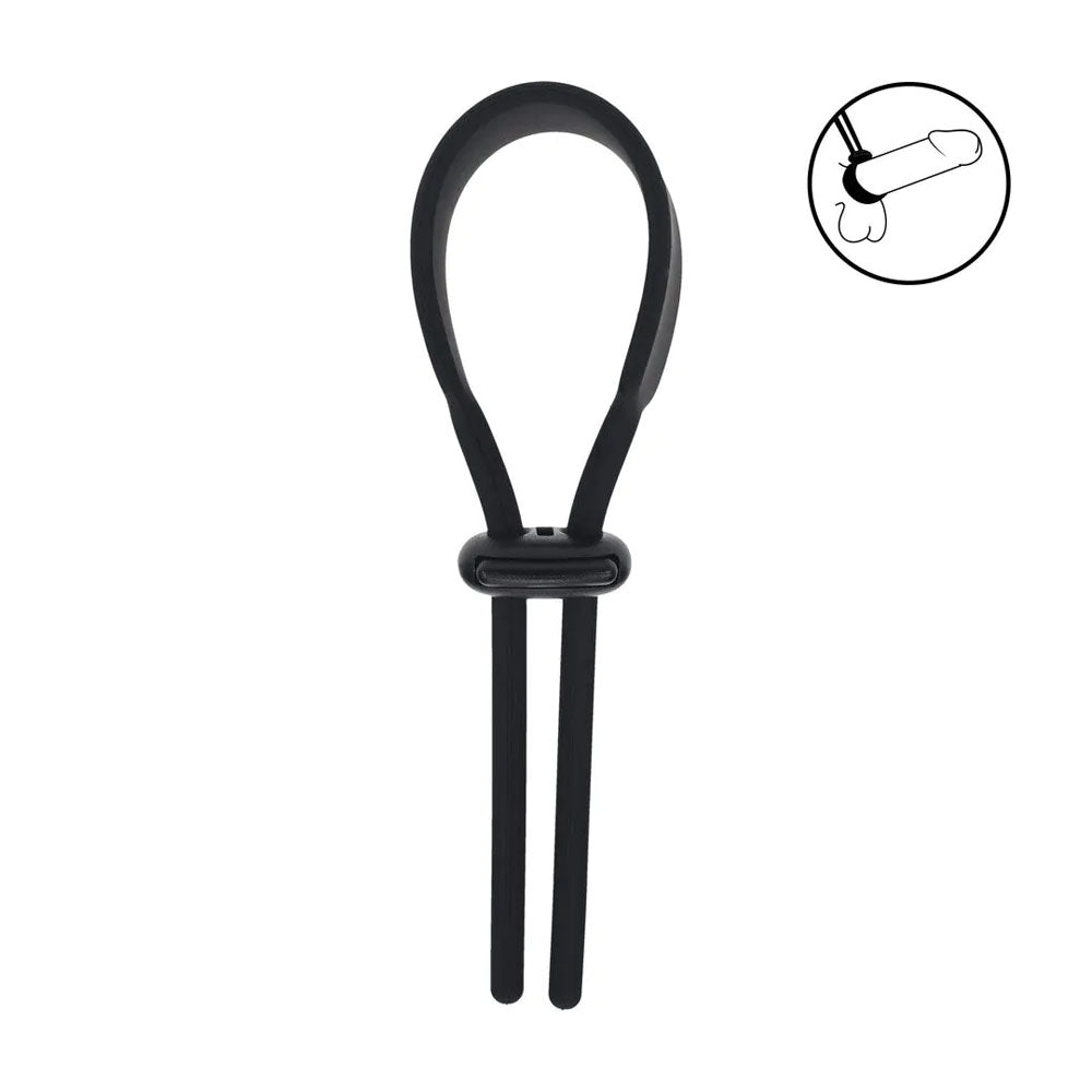 LEVELZ Wide Adjustable Silicone Lasso Cock Ring - Black Adjustable