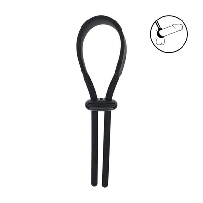 LEVELZ Wide Adjustable Silicone Lasso Cock Ring - Black Adjustable
