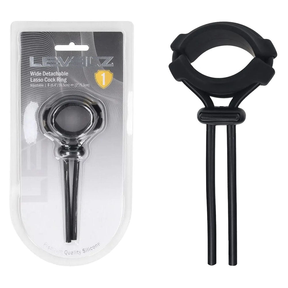 LEVELZ Wide Detachable Lasso Cock Ring - Black Adjustable Cock Ring