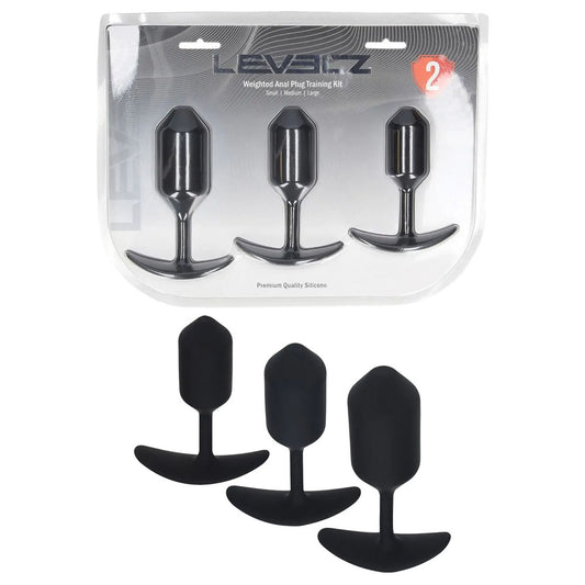 LEVELZ Silicone Weighted Anal Plug Training Set - Black Weighted Butt