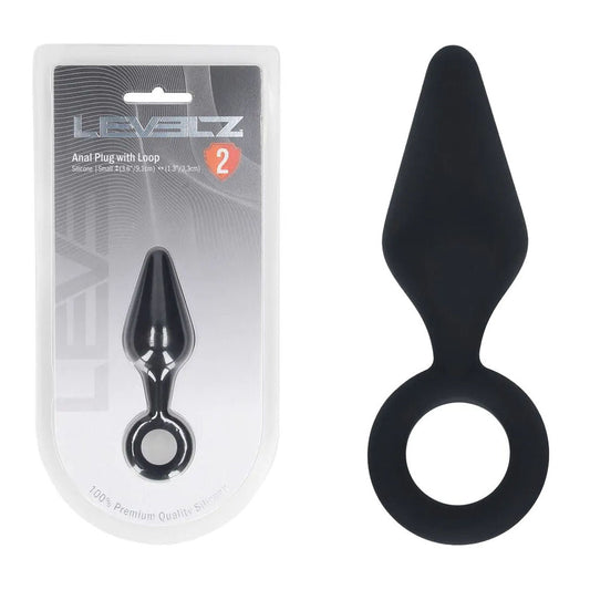 LEVELZ Silicone Anal Plug with Loop - Small - Black Small Butt Plug