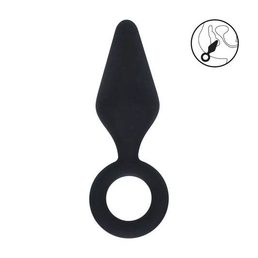 LEVELZ Silicone Anal Plug with Loop - Small - Black Small Butt Plug