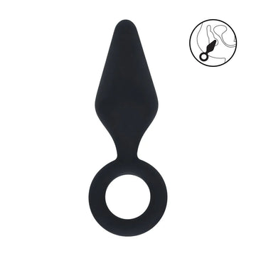 LEVELZ Silicone Anal Plug with Loop - Small - Black - Black Small Butt Plug