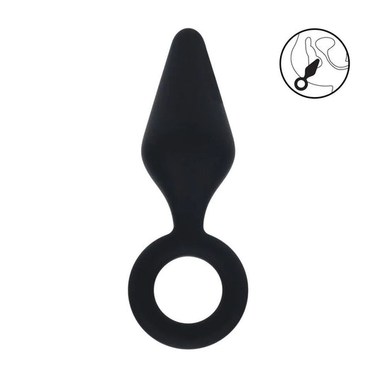 LEVELZ Silicone Anal Plug with Loop - Medium - Black Medium Butt Plug