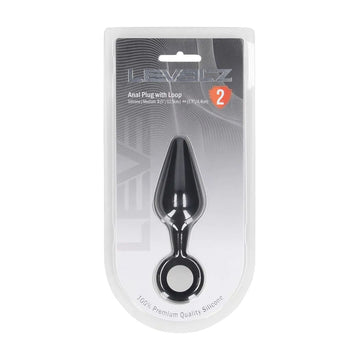 LEVELZ Silicone Anal Plug with Loop - Medium - Black - Black Medium Butt Plug