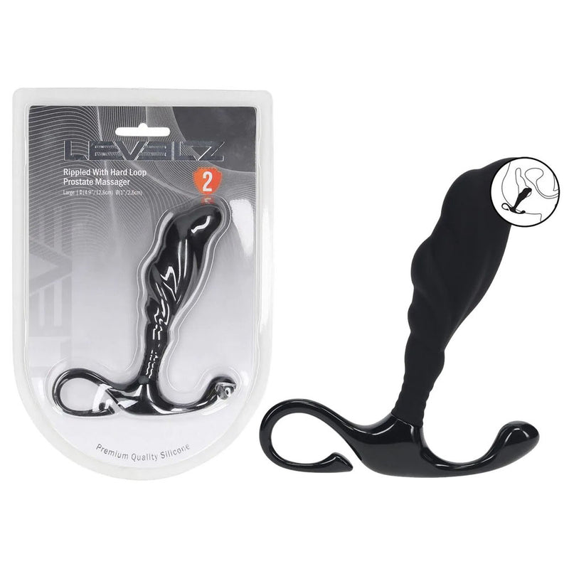 LEVELZ Rippled with Hard Loop Prostate Massager - Large - Black Large Prostate Massager
