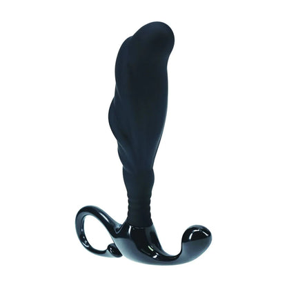 LEVELZ Rippled with Hard Loop Prostate Massager. Full view of the black product on a white background, another angle.