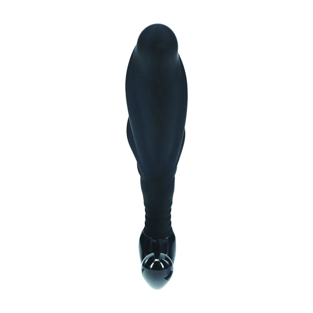 LEVELZ Rippled with Hard Loop Prostate Massager. Full view of the black product on a white background, a further angle.