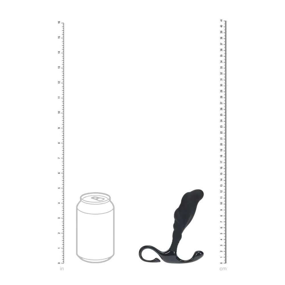 LEVELZ Rippled with Hard Loop Prostate Massager. Full view of the black product on a white background, a fourth view.