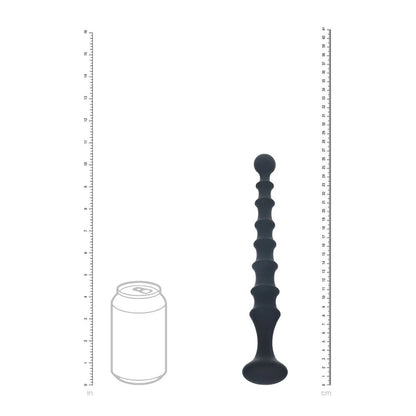 LEVELZ Ribbed Silicone Flared Anal Probe. Full view of the black anal beads on a white background, a third view.